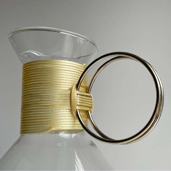 Vintage, MCM Minimalist Glass Carafe with Brass Handle - Picture 3 of 10